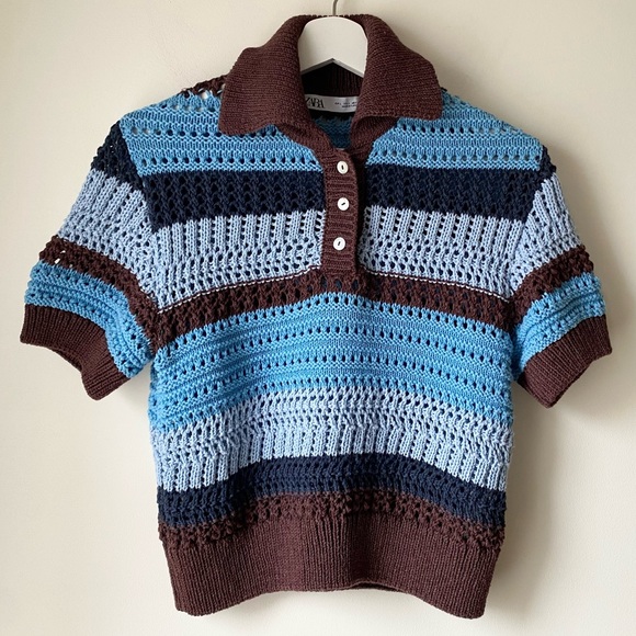 Zara crochet short sleeve striped top - Picture 5 of 12